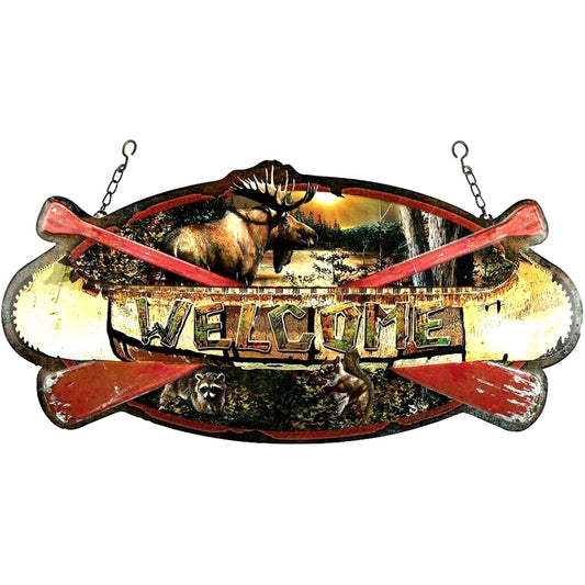 Rivers Edge Welcome Canoe Hanging Metal Sign - Skoutley Outdoors LLC