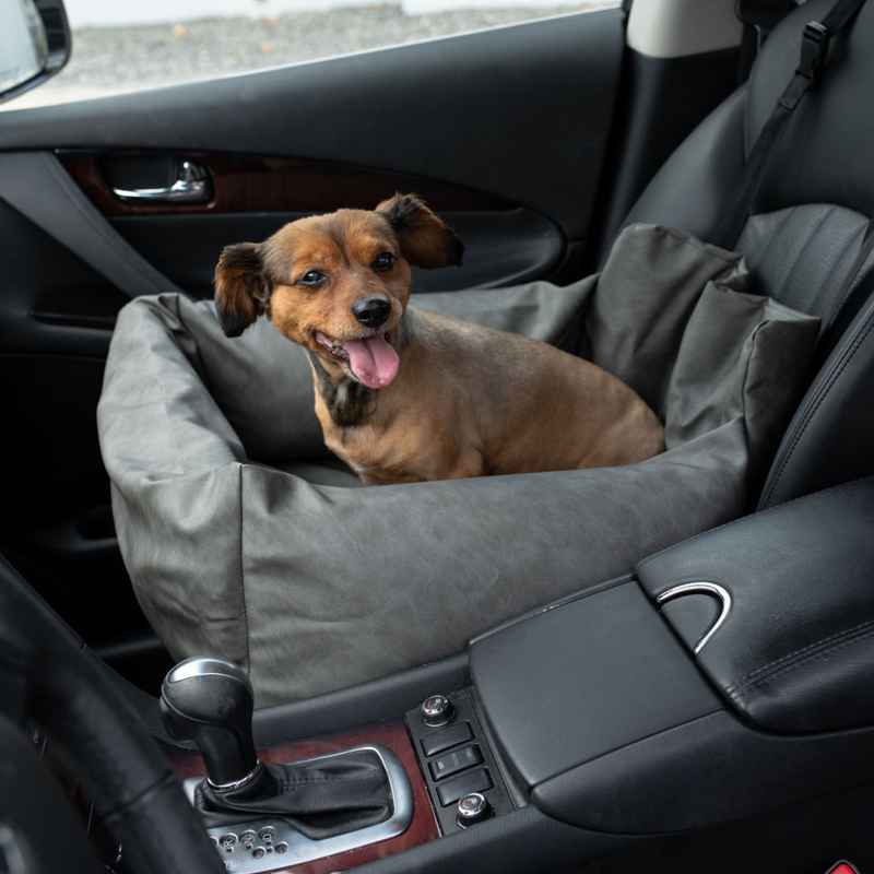 Load image into Gallery viewer, PupProtector™ Faux Cool-to-Touch Vegan Leather Memory Foam Dog Car Bed - Slate Gray
