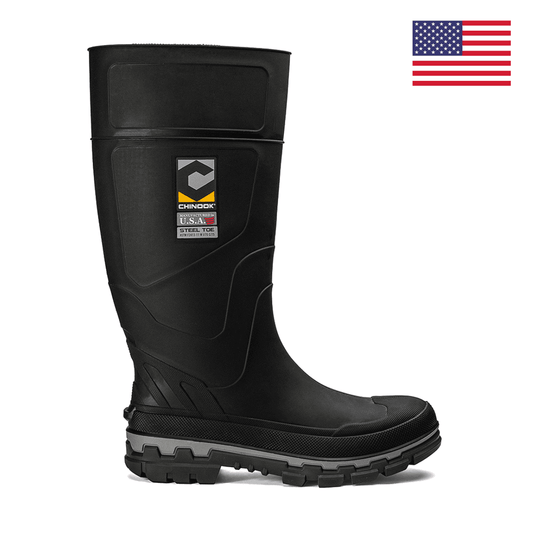 Kickaxe 15" Steel Toe Waterproof Rubber Boot – Black/Grey - Skoutley Outdoors LLC