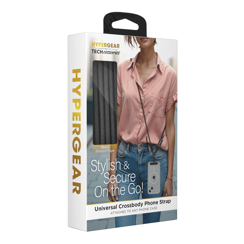 Load image into Gallery viewer, HyperGear TECHcessories Black Braided Rope Universal Crossbody Phone Strap
