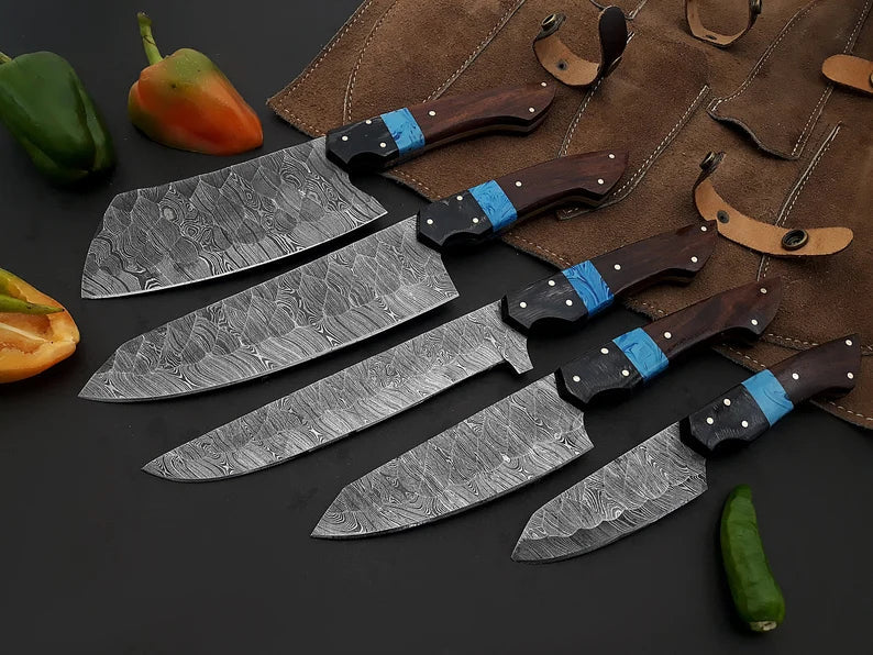 Load image into Gallery viewer, Best Chef Knives Sets – 13&quot; Handmade Damascus Steel Kitchen Knife with Wenge Resin Handle &amp; Leather Sheath
