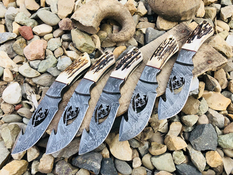 Load image into Gallery viewer, Deer Knives – 10" Wire-Cut Damascus Steel Blade with Antler Horn Handle &amp; Leather Sheath
