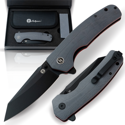 The Clip Point Folding Pocket Knife Giftset for Men and Women (Grey and Red)