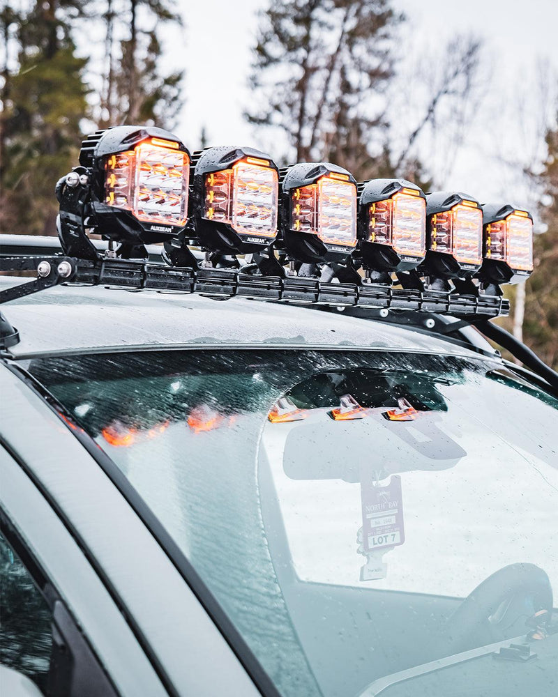 Load image into Gallery viewer, V-MAX Series | 4 Inch 92W 8960LM Combo Beam Side Shooter LED Square Pod Lights with Amber DRL
