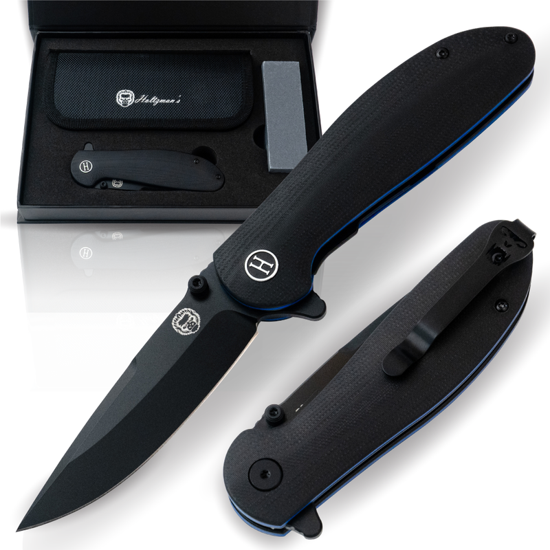 Load image into Gallery viewer, The Straight Back Folding Pocket Knife Giftset for Men and Women (Black and Blue)
