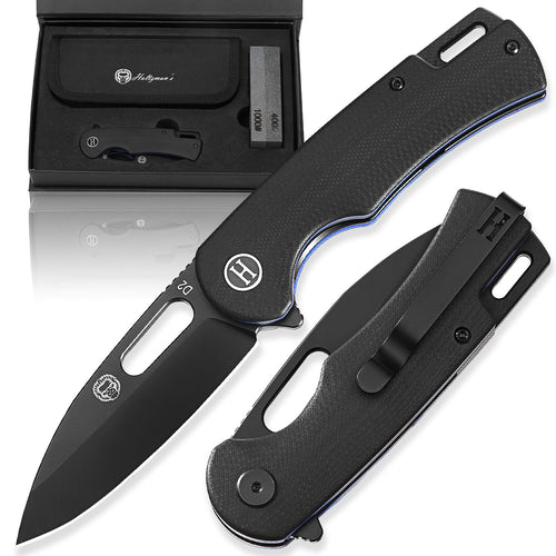 The Venture Point Folding Pocket Knife Giftset for Men and Women (Black and Blue)