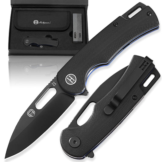 The Venture Point Folding Pocket Knife Giftset for Men and Women (Black and Blue)