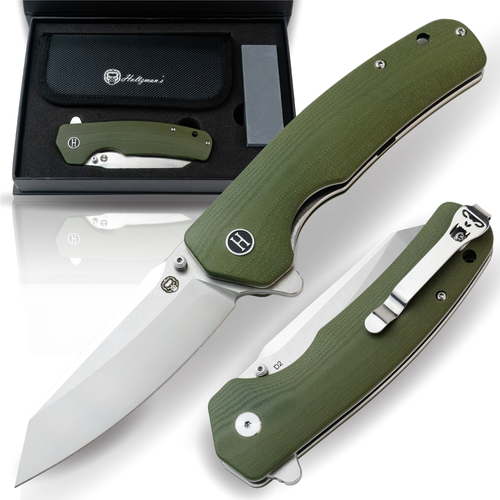 The Clip Point Folding Pocket Knife Giftset for Men and Women (Silver and Green)