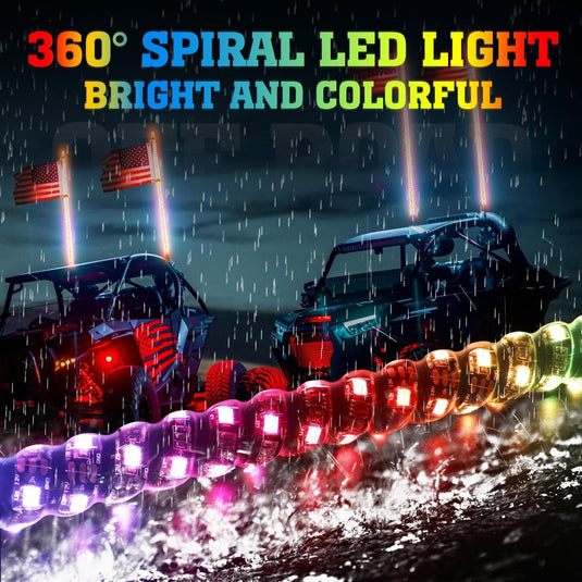 Spiral Whip Light Set, 2PCS Whip Light & Flag mount & 12V Switch On-off