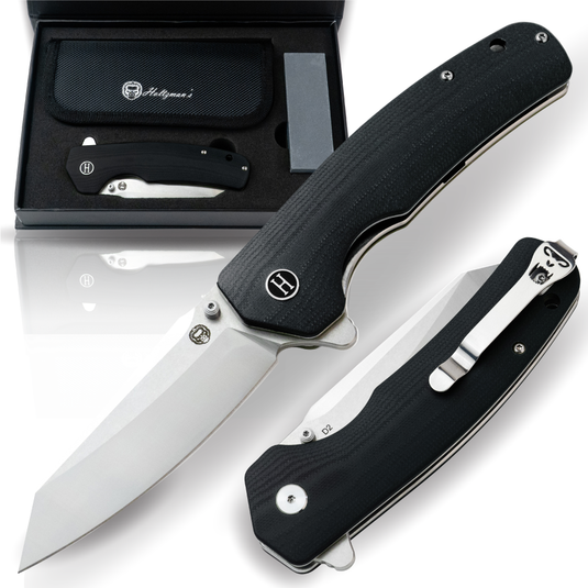 The Clip Point, Pioneer, Wild Trail Folding Pocket Knife Giftset Combo (Silver and Black)