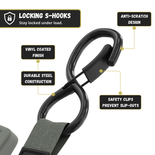 Retractable Ratchet Straps - 1" x 15 ft (1,760 lbs Break Strength) | Auto Self Retracting Cargo Tie Down Strap Set