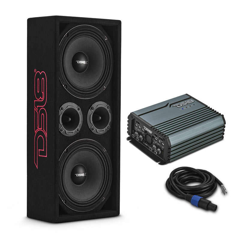 Load image into Gallery viewer, Loaded Voceteo Enclosure with Dual 8" Speakers, Dual 3.78" Tweeters, Amplifier &amp; Speakon Cable
