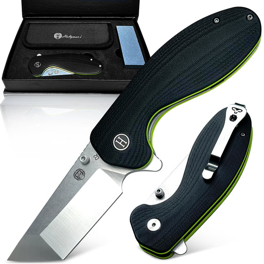 The Clip Point, Straight Back, Pioneer Folding Pocket Knife Giftset Combo (Silver and Green)