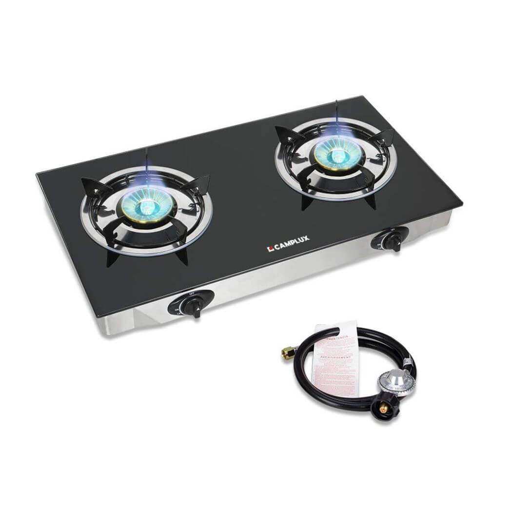 Camplux Propane Gas Cooktop Tempered Glass Double Burners Stove Auto Ignition LPG - Skoutley Outdoors LLC