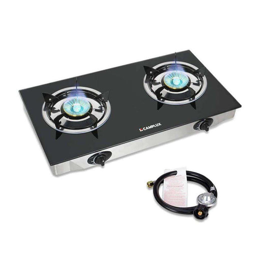 Camplux Propane Gas Cooktop Tempered Glass Double Burners Stove Auto Ignition LPG - Skoutley Outdoors LLC
