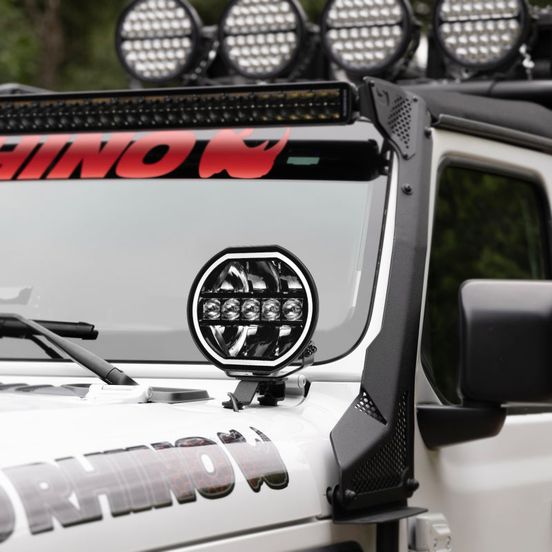Load image into Gallery viewer, Go Rhino Xplor Blackout Series Maxline LED Hi/Low Beam w/Multi DRL (Surface Mount) 7in. - Blk
