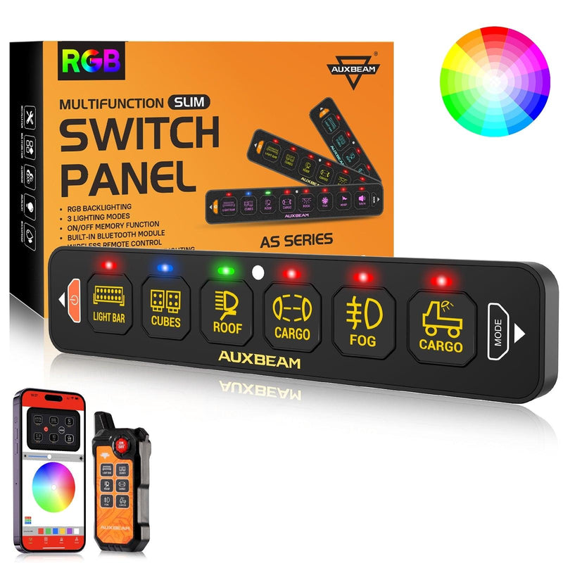 Load image into Gallery viewer, AS-600 RGB Slim Switch Panel with APP&amp;Remote Control, Toggle/ Momentary/ Pulsed Mode Supported(One-Sided Outlet)
