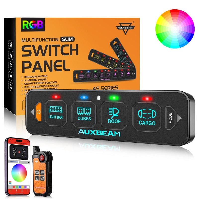 Load image into Gallery viewer, AS-400 RGB Slim Switch Panel with APP&amp;Remote Control, Toggle/ Momentary/ Pulsed Mode Supported(One-Sided Outlet)
