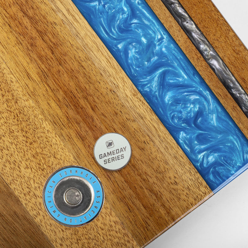 Load image into Gallery viewer, 1ft x 2ft Gameday Teams Epoxy Resin Wood Compact Travel Cornhole Board Set
