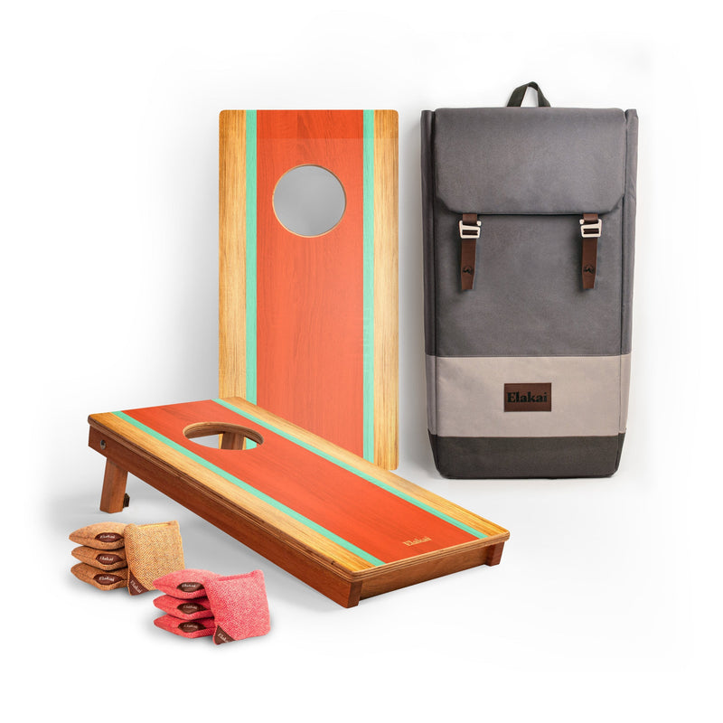 Load image into Gallery viewer, 1ft x 2ft Graphic Wood Travel Cornhole Set | Classic Beach Stripes Collection
