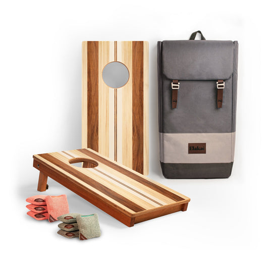 1ft x 2ft Graphic Wood Travel Cornhole Set | Natural Surf Beach Collection