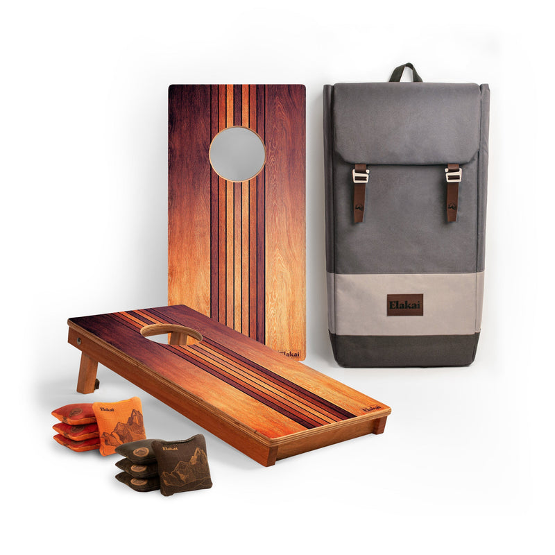 Load image into Gallery viewer, 1ft x 2ft Graphic Wood Travel Cornhole Set | Natural Surf Beach Collection
