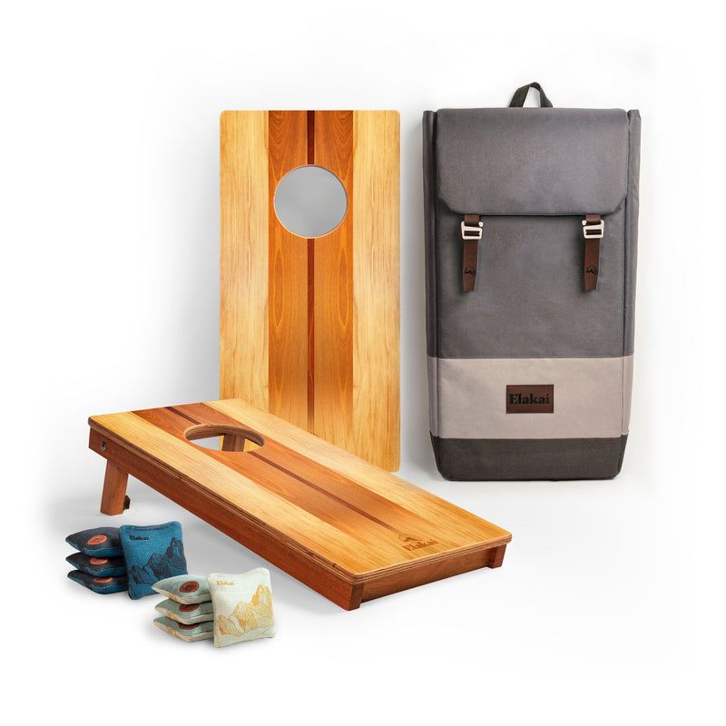 Load image into Gallery viewer, 1ft x 2ft Graphic Wood Travel Cornhole Set | Natural Surf Beach Collection
