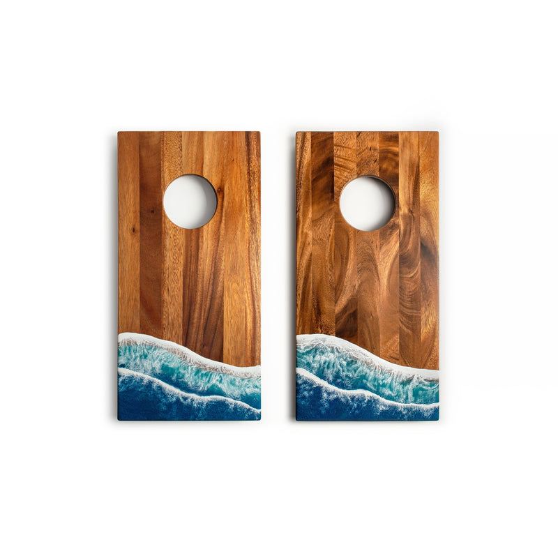 Load image into Gallery viewer, 1ft x 2ft Resin &amp; Wood Travel Cornhole Set | Beach Wave
