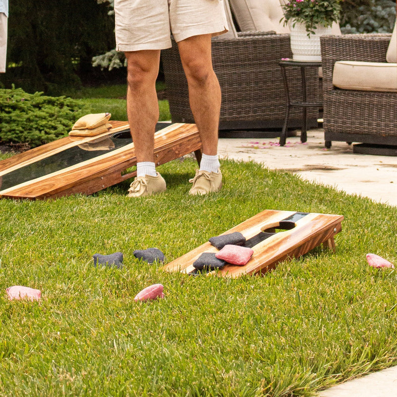 Load image into Gallery viewer, 1ft x 2ft Resin &amp; Wood Travel Cornhole Set | Live Edge River Collection
