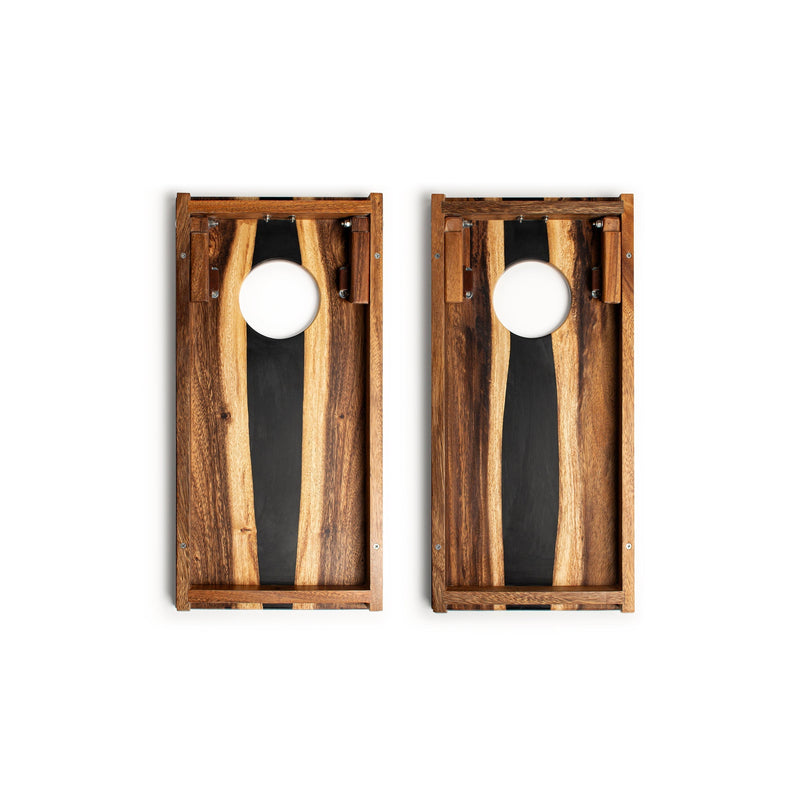 Load image into Gallery viewer, 1ft x 2ft Resin &amp; Wood Travel Cornhole Set | Live Edge River Collection
