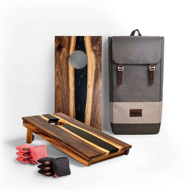 Load image into Gallery viewer, 1ft x 2ft Resin &amp; Wood Travel Cornhole Set | Live Edge River Collection
