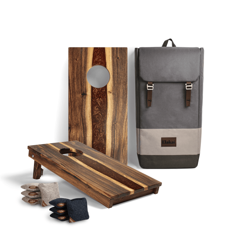Load image into Gallery viewer, 1ft x 2ft Resin &amp; Wood Travel Cornhole Set | Live Edge River Collection
