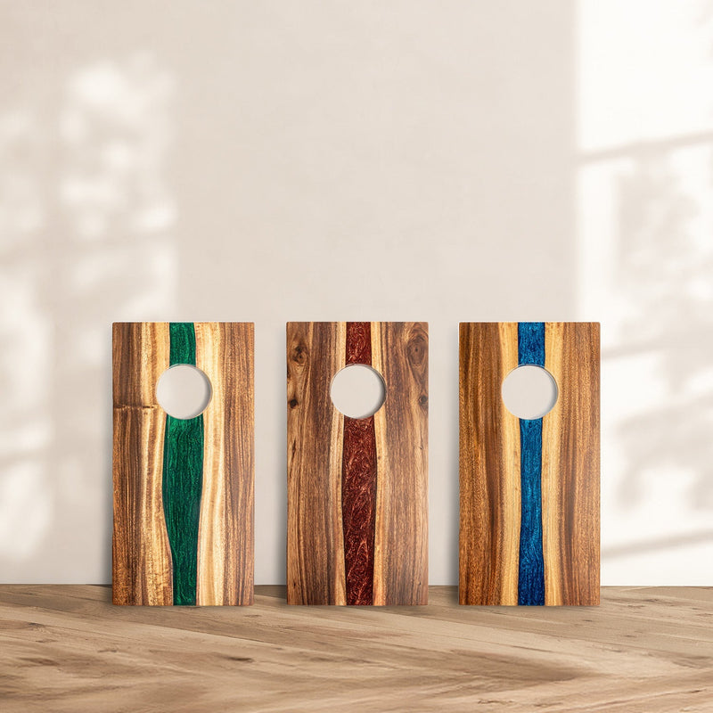 Load image into Gallery viewer, 1ft x 2ft Resin &amp; Wood Travel Cornhole Set | Live Edge River Collection
