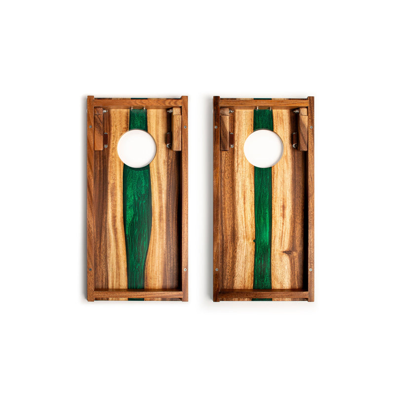 Load image into Gallery viewer, 1ft x 2ft Resin &amp; Wood Travel Cornhole Set | Live Edge River Collection
