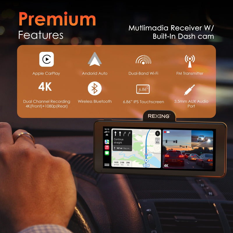Load image into Gallery viewer, Rexing CP DUO 686 Wireless Apple CarPlay &amp; Android Auto Display with 4K Dash Cam (Open Box)
