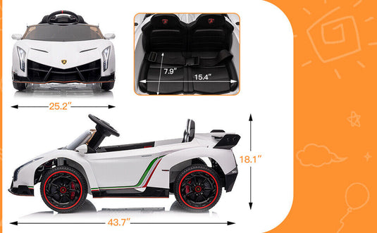 2-Seat Licensed Lamborghini Electric Ride-On Car for Kids with Remote Control and MP3 Compatibility