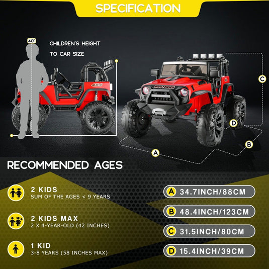 2-Seater 24V Electric Ride-On Truck for Kids with Parental Remote Control - US Version