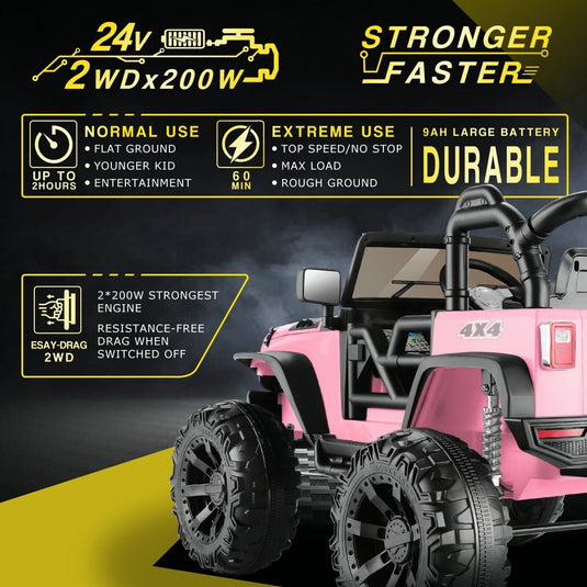 2-Seater 24V Electric Ride-On Truck for Kids with Parental Remote Control - US Version