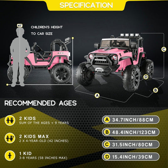 2-Seater 24V Electric Ride-On Truck for Kids with Parental Remote Control - US Version