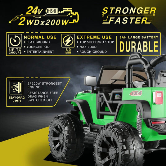 2-Seater 24V Electric Ride-On Truck for Kids with Parental Remote Control - US Version