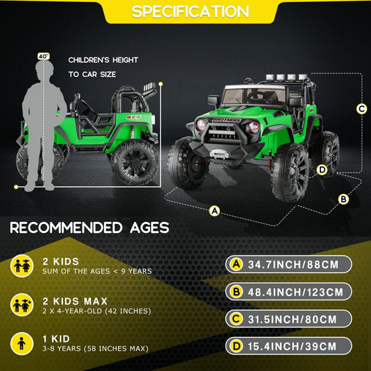 2-Seater 24V Electric Ride-On Truck for Kids with Parental Remote Control - US Version