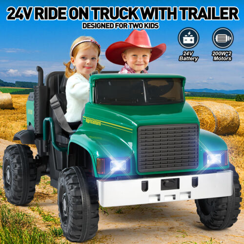 2-Seater 24V Electric Ride-On Truck with Trailer and RC Control - 3 Speed Tractor Experience