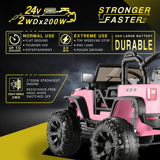 2-Seater 400W Electric Ride-On Toy Truck for Kids with Remote Control and Music - 24V