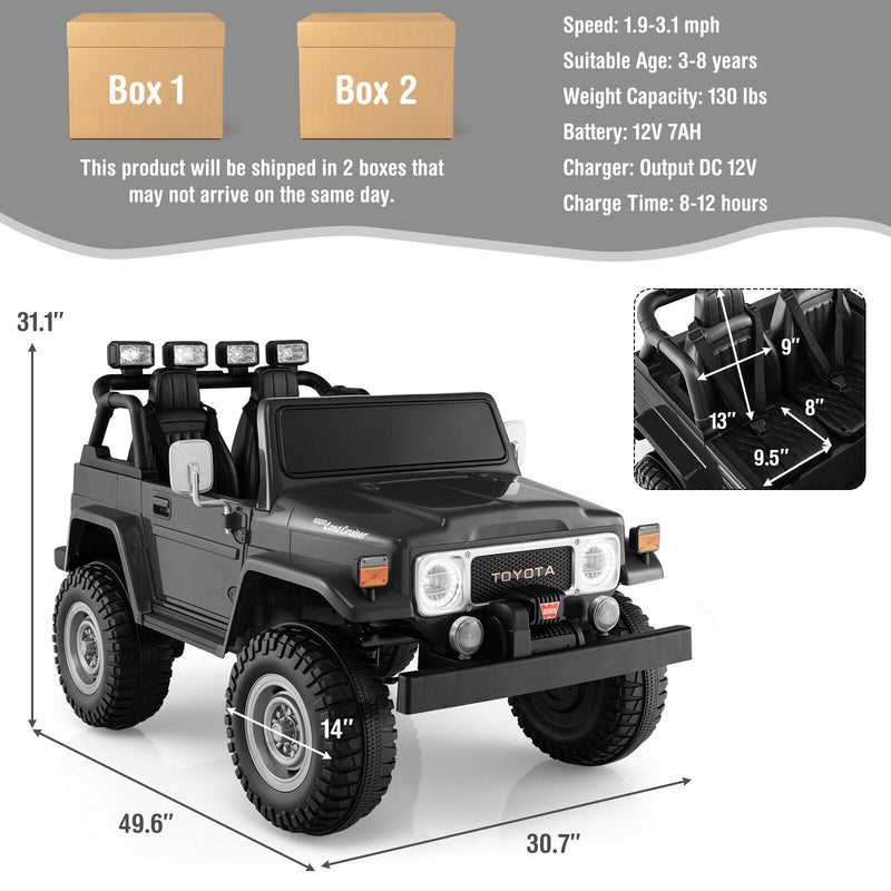 Load image into Gallery viewer, 2-Seater Black Battery Powered Ride-On Car with 3-Point Seat Belts and Doors - 12V
