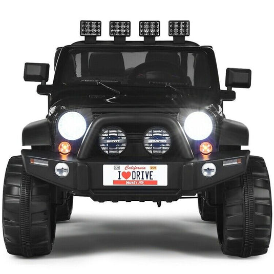 2-Seater Black Electric Ride-On Car for Kids with Remote Control - 12V Toy Truck
