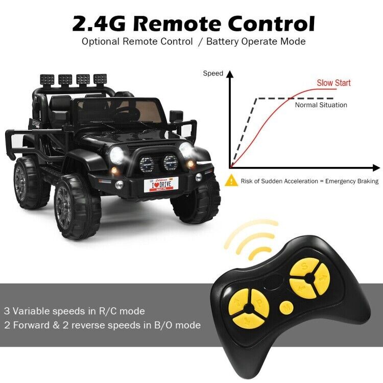 Load image into Gallery viewer, 2-Seater Black Electric Ride-On Car for Kids with Remote Control - 12V Toy Truck
