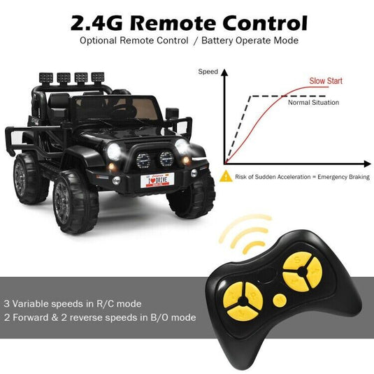 2-Seater Black Electric Ride-On Car for Kids with Remote Control - 12V Toy Truck