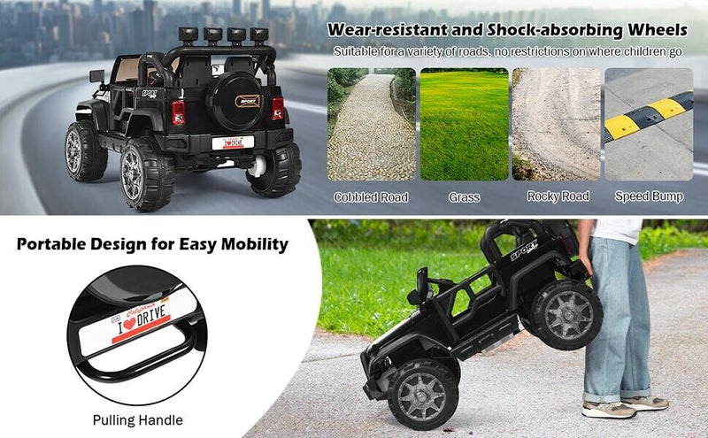 Load image into Gallery viewer, 2-Seater Black Electric Ride-On Car for Kids with Remote Control - 12V Toy Truck
