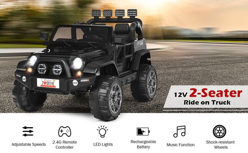 Load image into Gallery viewer, 2-Seater Black Electric Ride-On Car for Kids with Remote Control - 12V Toy Truck
