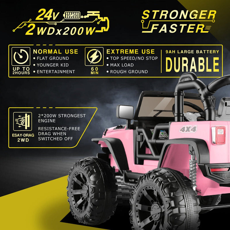 Load image into Gallery viewer, 2-Seater Electric Ride On Jeep for Kids with 3 Speeds, MP3 Player, Remote Control, and LED Lights - 24V MAX Power
